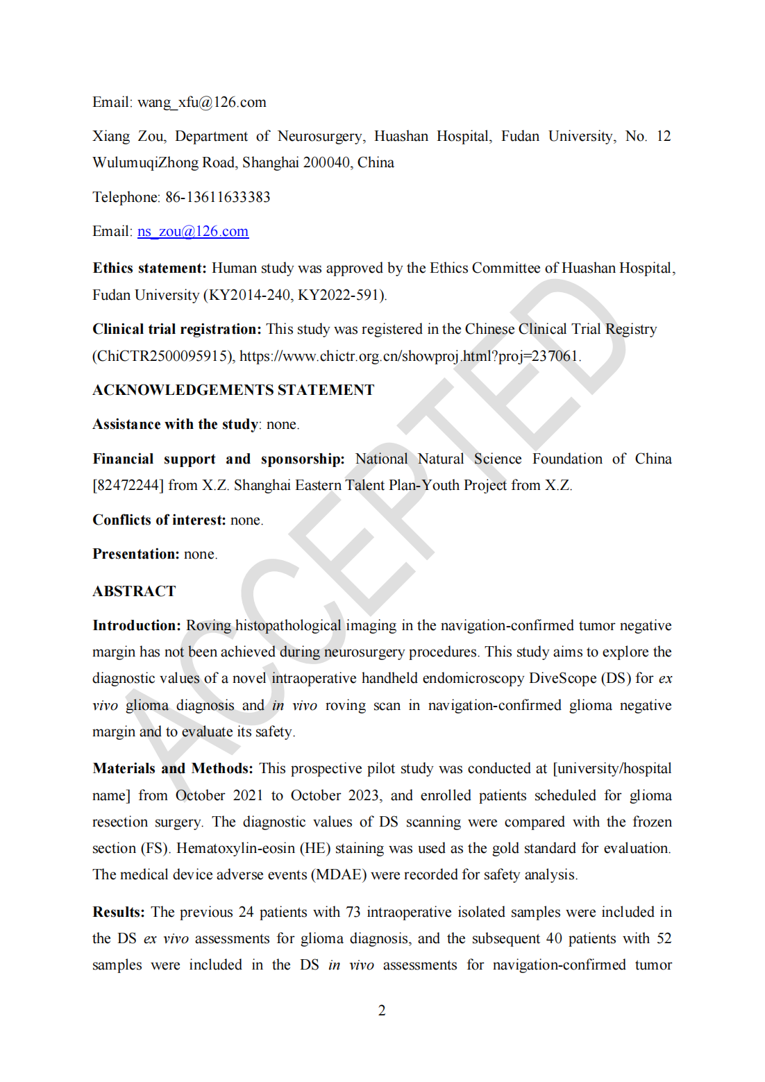 Roving histological imaging for navigation-confirmed glioma negative margin by handheld endomicroscopy: a parallel controlled study(圖2)